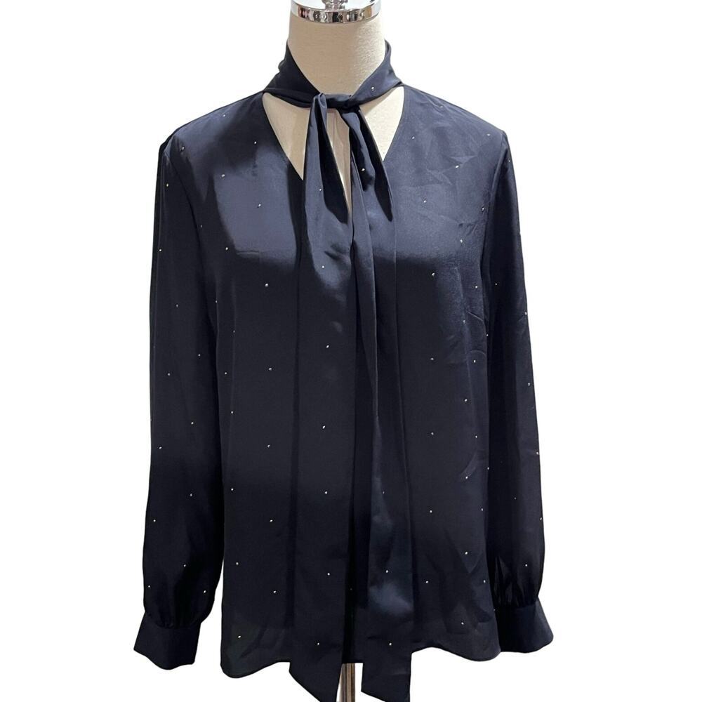 Ted Baker SANDYE Sparkle Tie Neck Navy Rose Gold Button Rhinestone
Blouse Sz 4